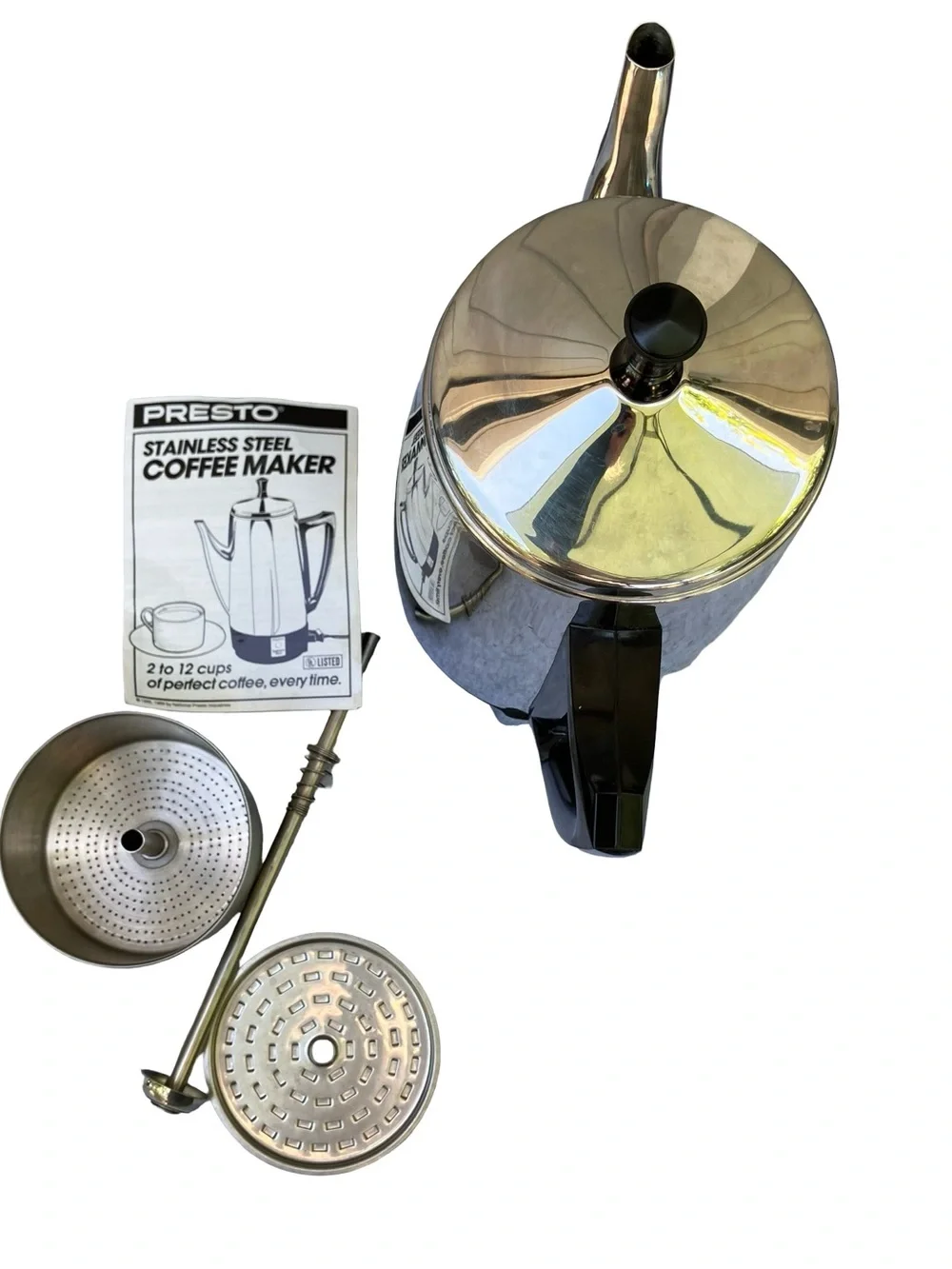VTG PRESTO Stainless Coffee Pot Percolator 2-12 Cups Electric 1990s No Cable - Picture 2 of 15